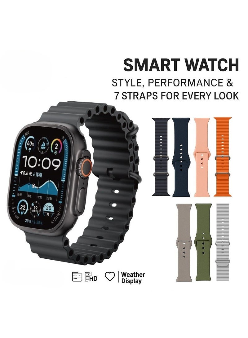 الذاكرة السريعة ساعة ذكية Ultra لحساب السعرات الحرارية و استقبال الرسائل و المكالمات و تدعم اللغة العربية  تأتي 7 اساور مقاس 49 مم- متعدد الالوان - Image 1